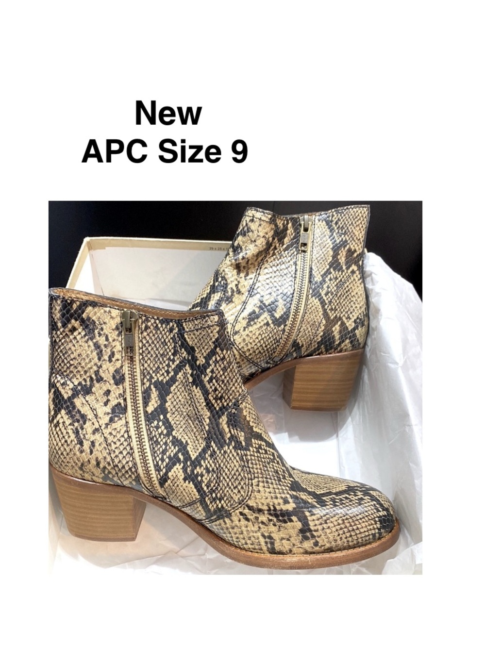 New A.P.C .Style F5-1008 ankle boots SNAKE MUTICO tan size 9 ⭐️⭐️⭐️⭐️⭐️